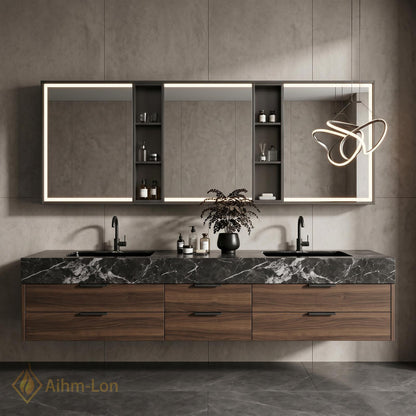 60''-96'' Double Bathroom Vanity with Sink Floating Wood Grain Drawers Countertop Space