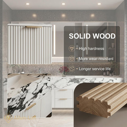 60''-96'' Double Bathroom Vanity with Sink Vertical Slatted Front Warm Wood Tone