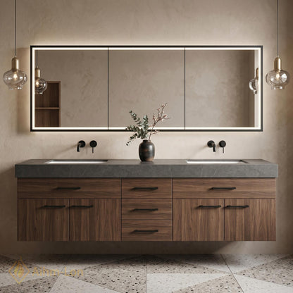 60''-96'' Double Bathroom Vanity with Sink Floating Dark Grey Marble Wood Panels