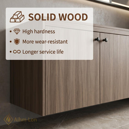 60''-96'' Double Bathroom Vanity with Sink Floating Dark Stone Top Wood Cabinet