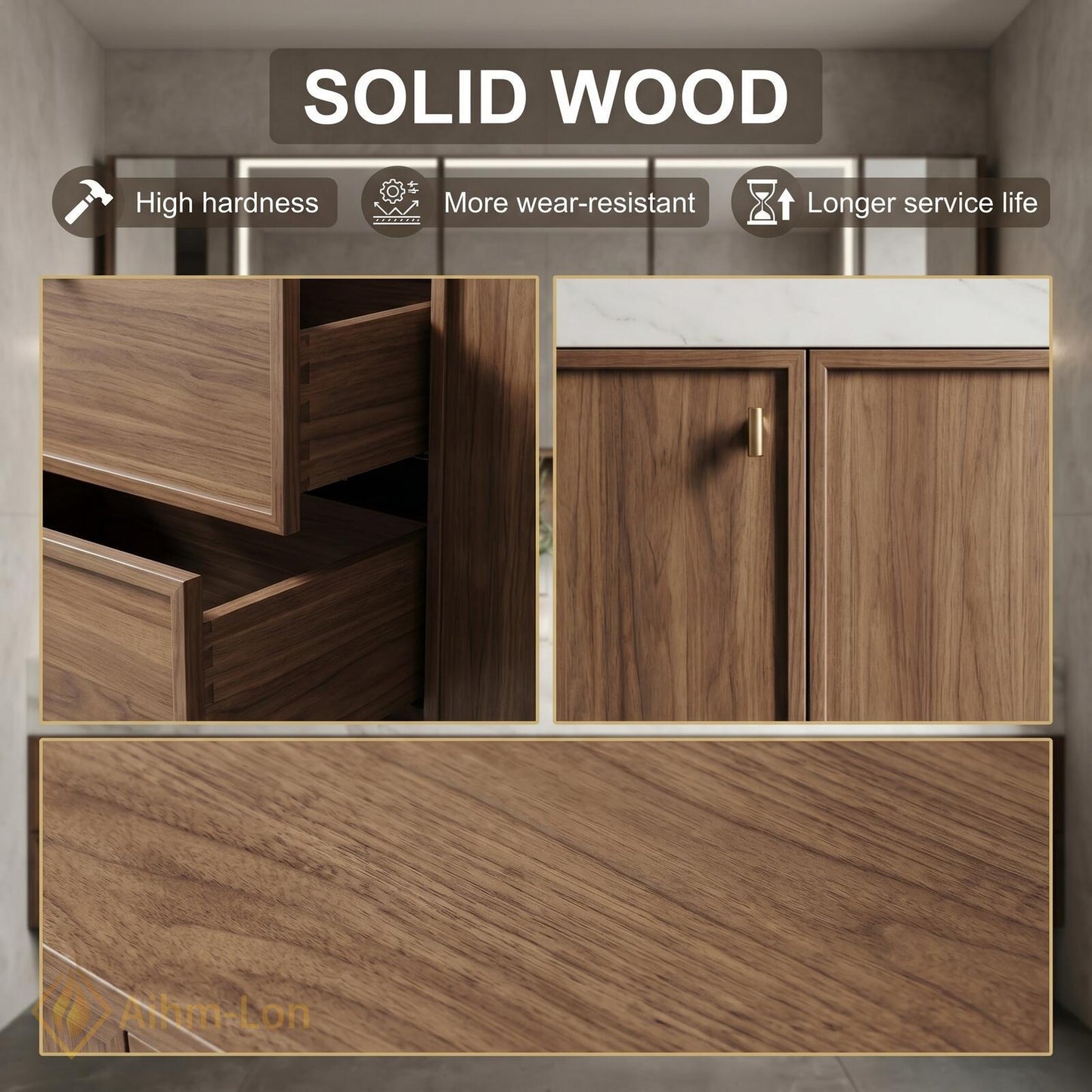 76''-96'' Double Bathroom Vanity with Sink Natural Wood Grain Center Open Shelving