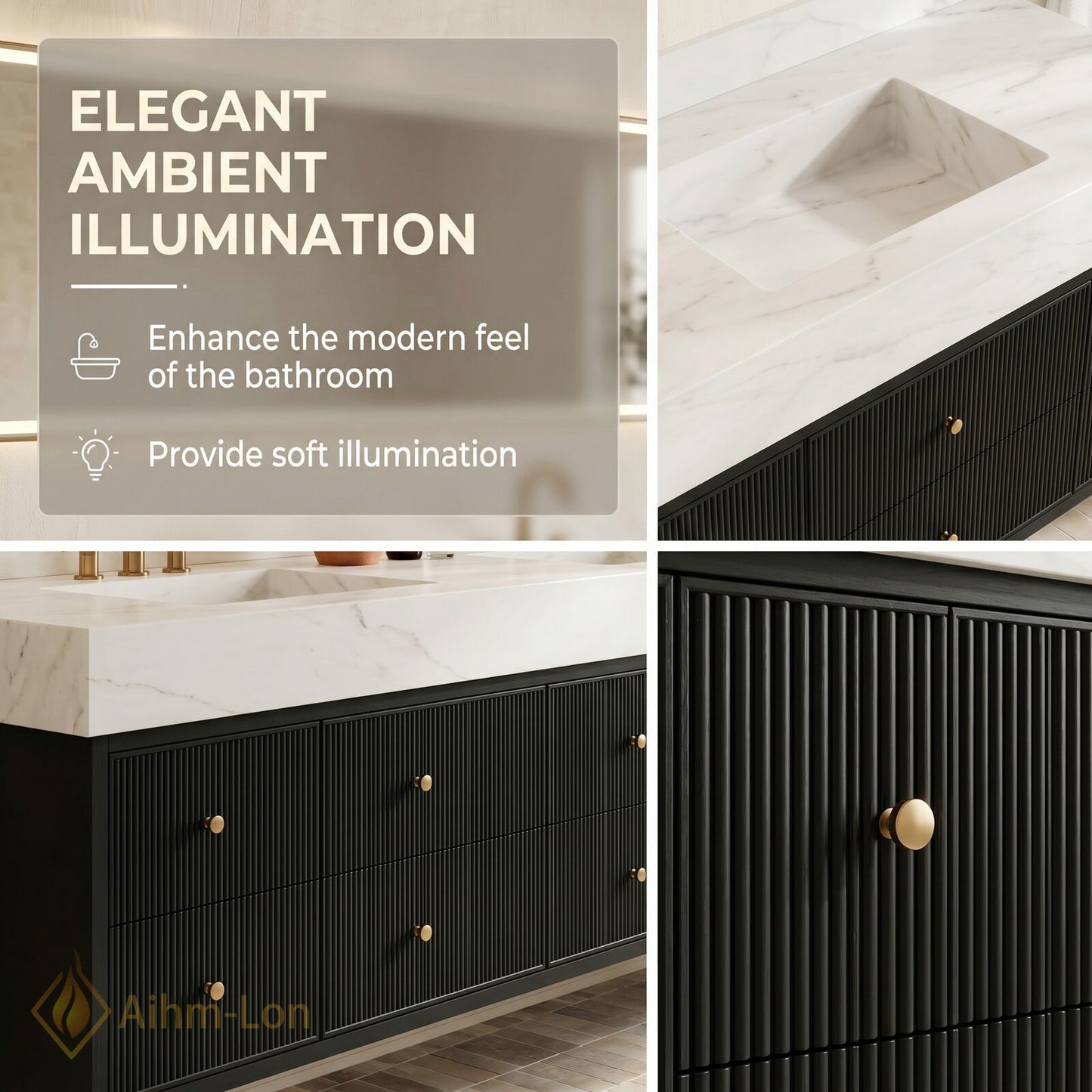 72''-96'' Bathroom Vanity with Sink Textured Drawers Panel Marble Pattern Top Floating