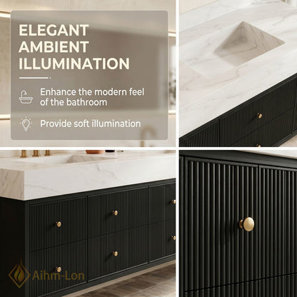72''-96'' Bathroom Vanity with Sink Textured Drawers Panel Marble Pattern Top Floating