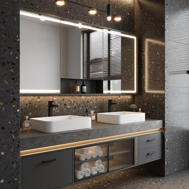 60''-96'' Double Bathroom Vanity with Sink Modern Floating Charcoal Gray Matte Ribbed Glass