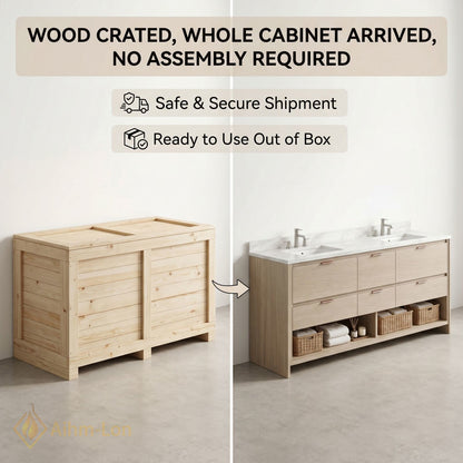 70''-96'' Double Bathroom Vanity with Sink Marble-Style Top Floating Frame Design