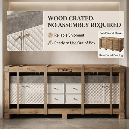 70''-96'' Modern Bathroom Vanity with Sink Double Sink Quilted Doors Quartz-Effect Storage Cabinet