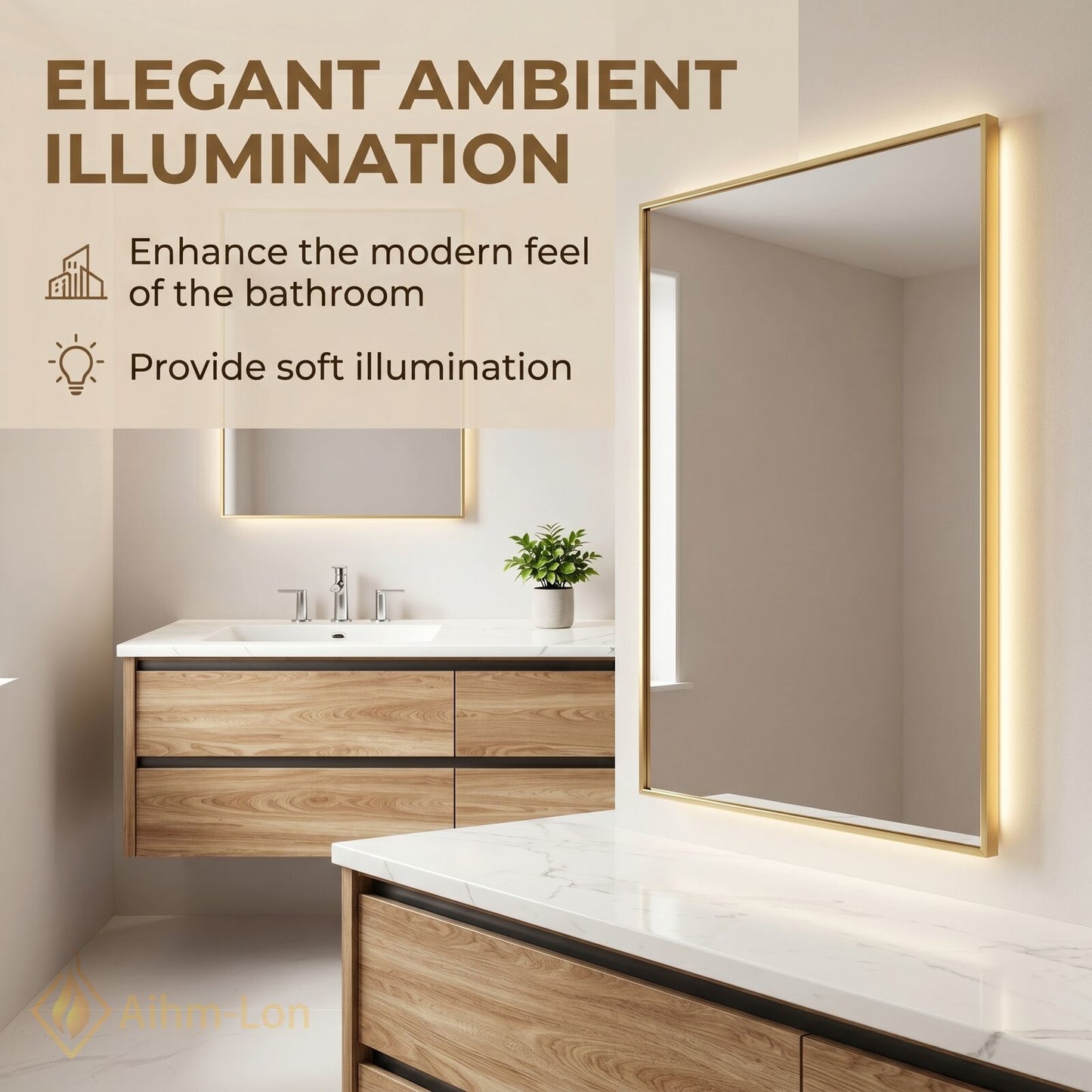 60''-96'' Modern Bathroom Vanity with Sink Floating Marble Drawers Illuminated Mirror