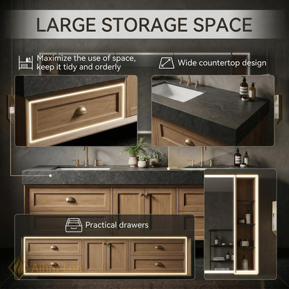 60''-96'' Double Bathroom Vanity with Sink Warm-Oak Modern Floating Doors Finish