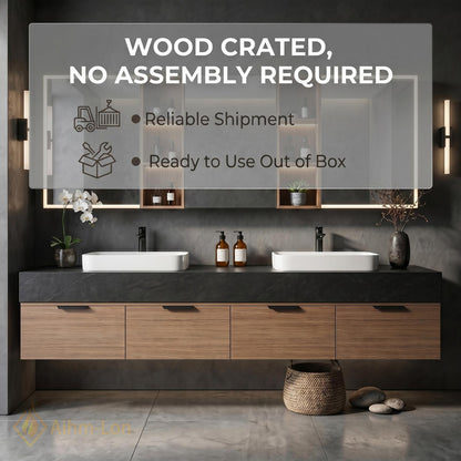 60''-96'' Double Bathroom Vanity with Sink Dark Warm-Wood Modern Floating Stone