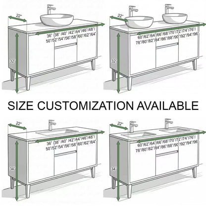 60''-96'' Modern Bathroom Vanity with Sink Double Sink Dark Stone Wood Grain Drawers Cabinet