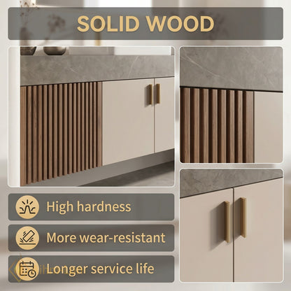 60''-96'' Double Bathroom Vanity with Sink Grey Modern Stone-Top Slatted Wood Panels