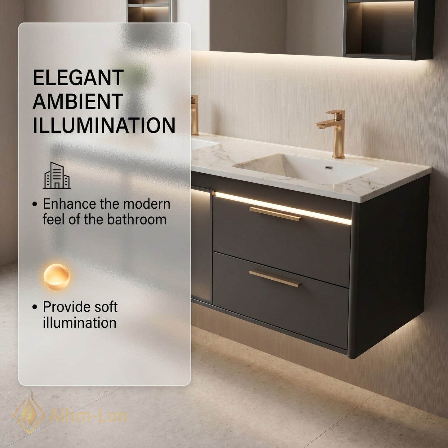 60''-96'' Modern Bathroom Vanity with Sink Double Sink Soft Matte Grey Floating Line Mirror