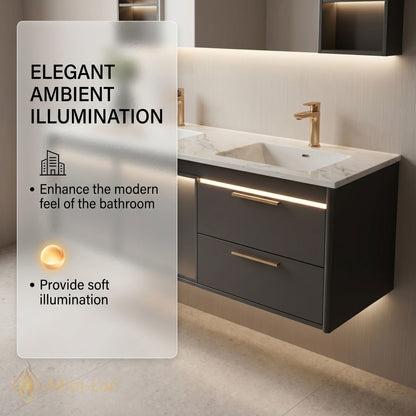 60''-96'' Modern Bathroom Vanity with Sink Double Sink Soft Matte Grey Floating Line Mirror