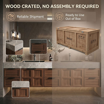 78''-96'' Modern Bathroom Vanity with Sink Double Sink Dark Grey Marble Floating Cabinet