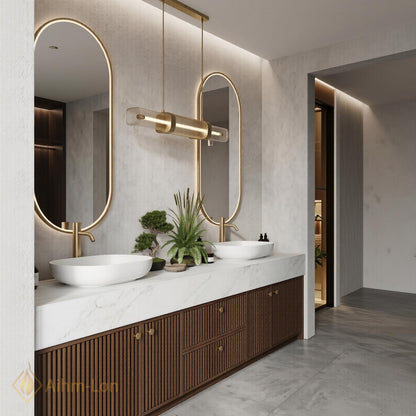 60''-96'' Double Bathroom Vanity with Sink Dark-Walnut Modern Floating Slatted-Panels
