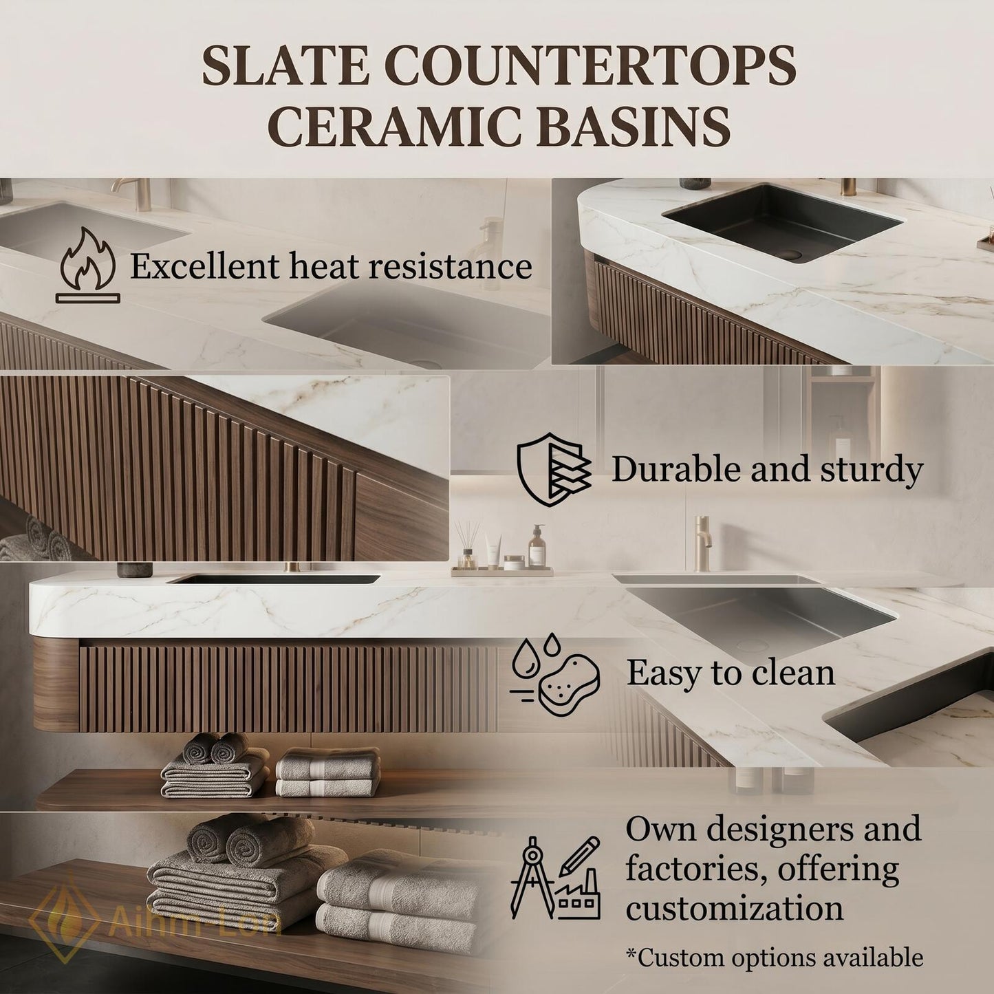 60''-96'' Double Bathroom Vanity with Sink Modern Floating Dark Walnut Fluted Panels