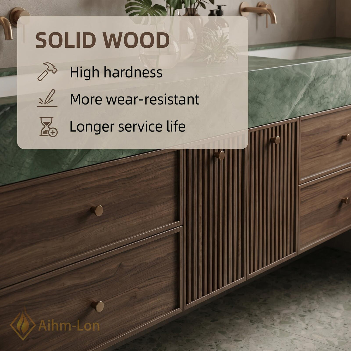 60''-96'' Bathroom Vanity with Sink Modern Floating Green Vein Finish Slatted Center