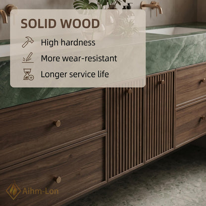 60''-96'' Bathroom Vanity with Sink Modern Floating Green Vein Finish Slatted Center