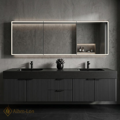 60''-96'' Double Bathroom Vanity with Sink Modern Floating Fluted Panel Matte Charcoal