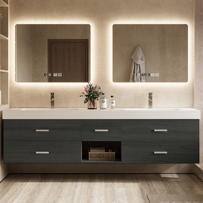 56"- 78"Floating Bathroom Vanity Includes Five Brown Wood Design Drawer
