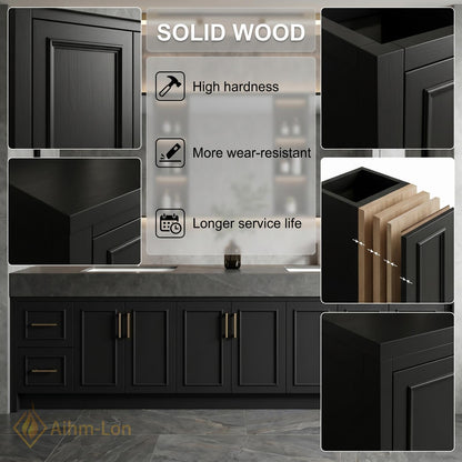 72''-96'' Double Bathroom Vanity with Sink Dark Charcoal Modern Panel Doors Mirror