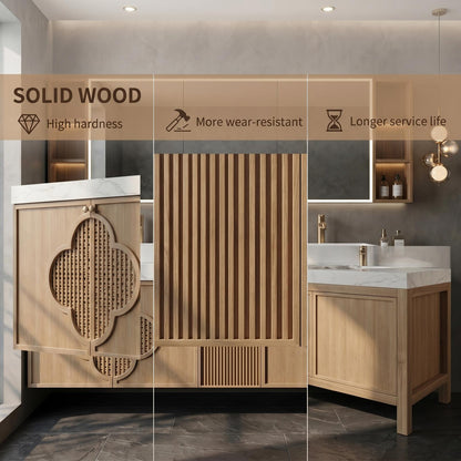 60''-96'' Floating Bathroom Vanity with Sink Double Sink Light Oak Lattice Cloud Doors Cabinet