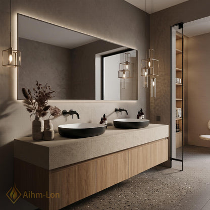 60''-96'' Double Bathroom Vanity with Sink Light-Oak Modern Floating Two Vessel