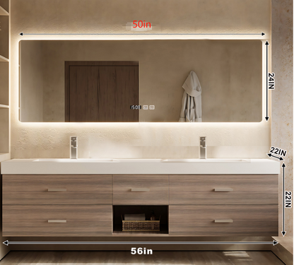 56"- 78"Floating Bathroom Vanity Includes Five Brown Wood Design Drawer