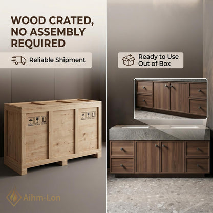70''-96'' Double Bathroom Vanity with Sink Dark-Walnut Modern Floating Slatted