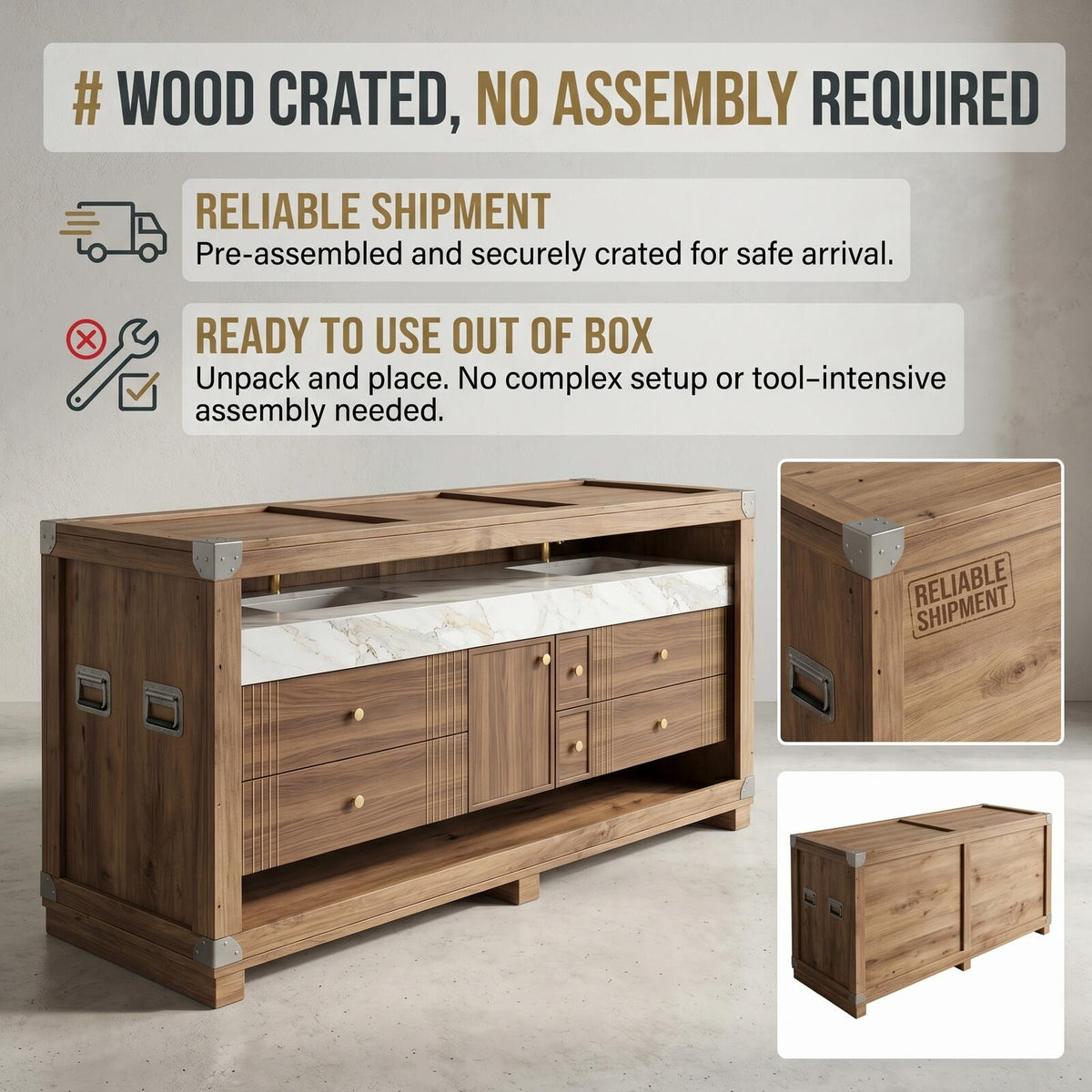 60''-96'' Double Bathroom Vanity with Sink Modern Floating Dark Walnut Grain Storage