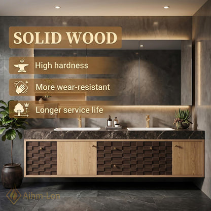 60''-96'' Double Bathroom Vanity with Sink Floating Dark Stone Geometric Drawer Fronts