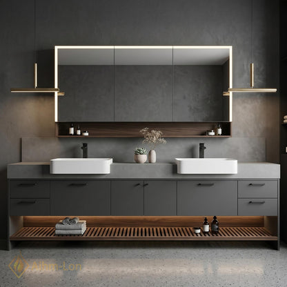 60''-96'' Double Bathroom Vanity with Sink Modern Floating Basin Dark Gray Matte