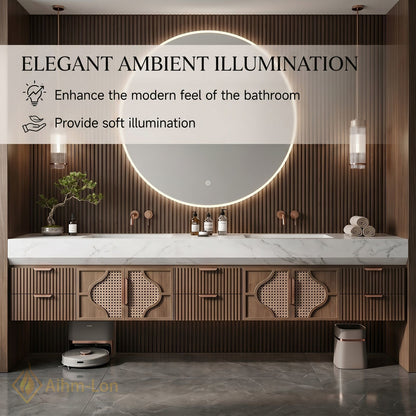 76''-96'' Double Bathroom Vanity with Sink Open Weave Panels Wood Grain Finish