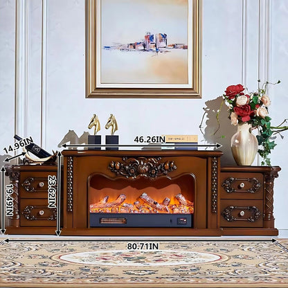 Aihm-Lon Luxury Electric Fireplace with Mantel Includes Vintage Carving 81”