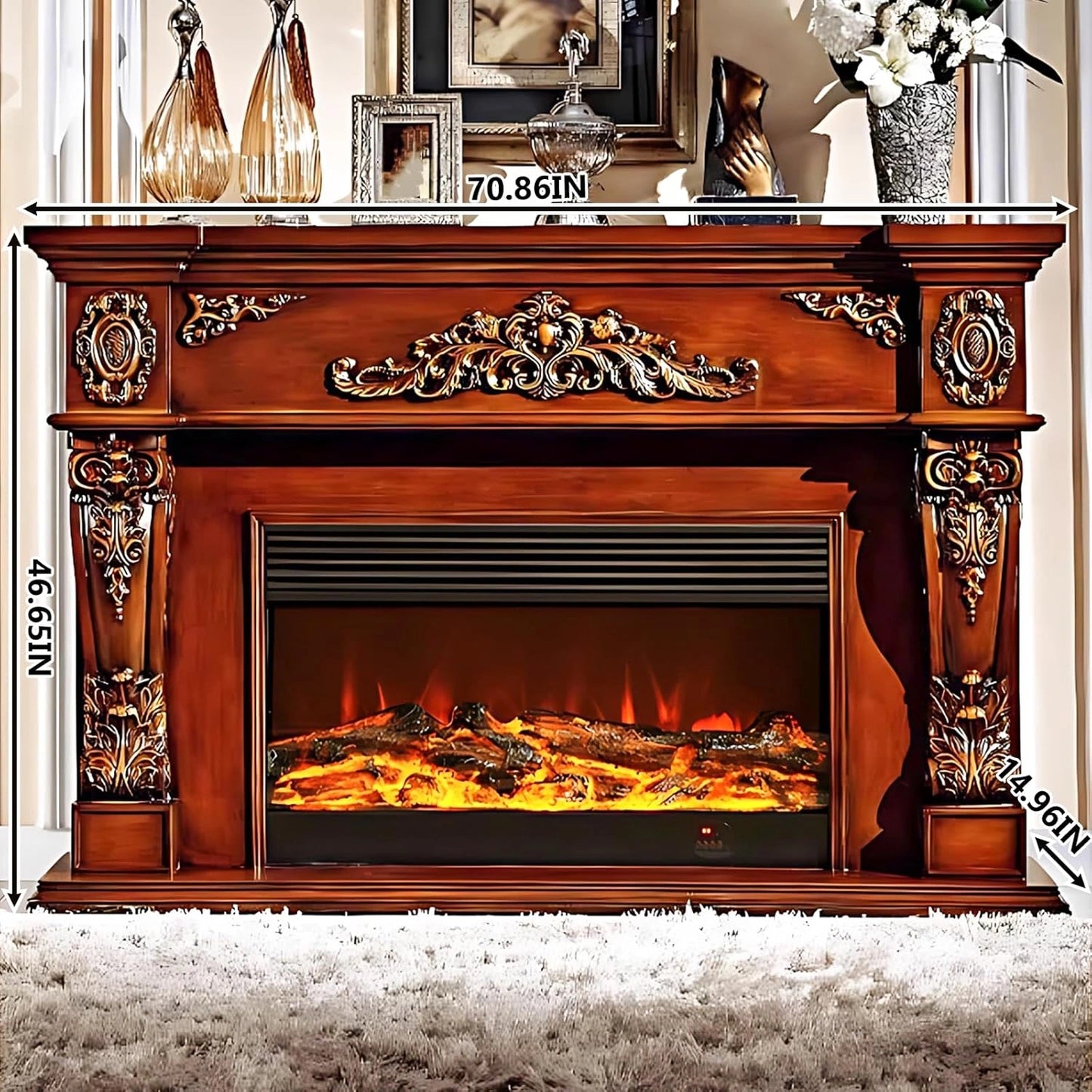Aihm-Lon Luxury Electric Fireplace with Exquisite Carved Texture 71”