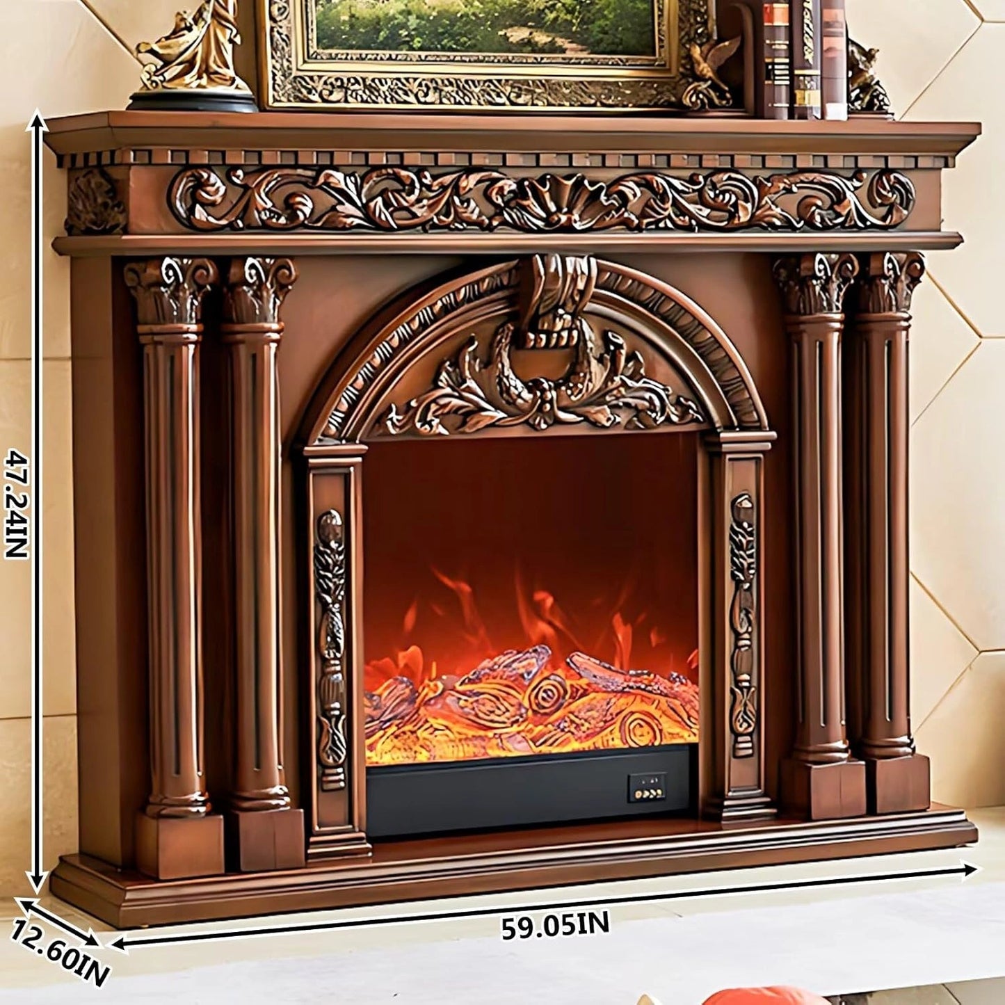 Aihm-Lon Modern Electric Fireplace TV Stand with Arched Carved Door Design 59”