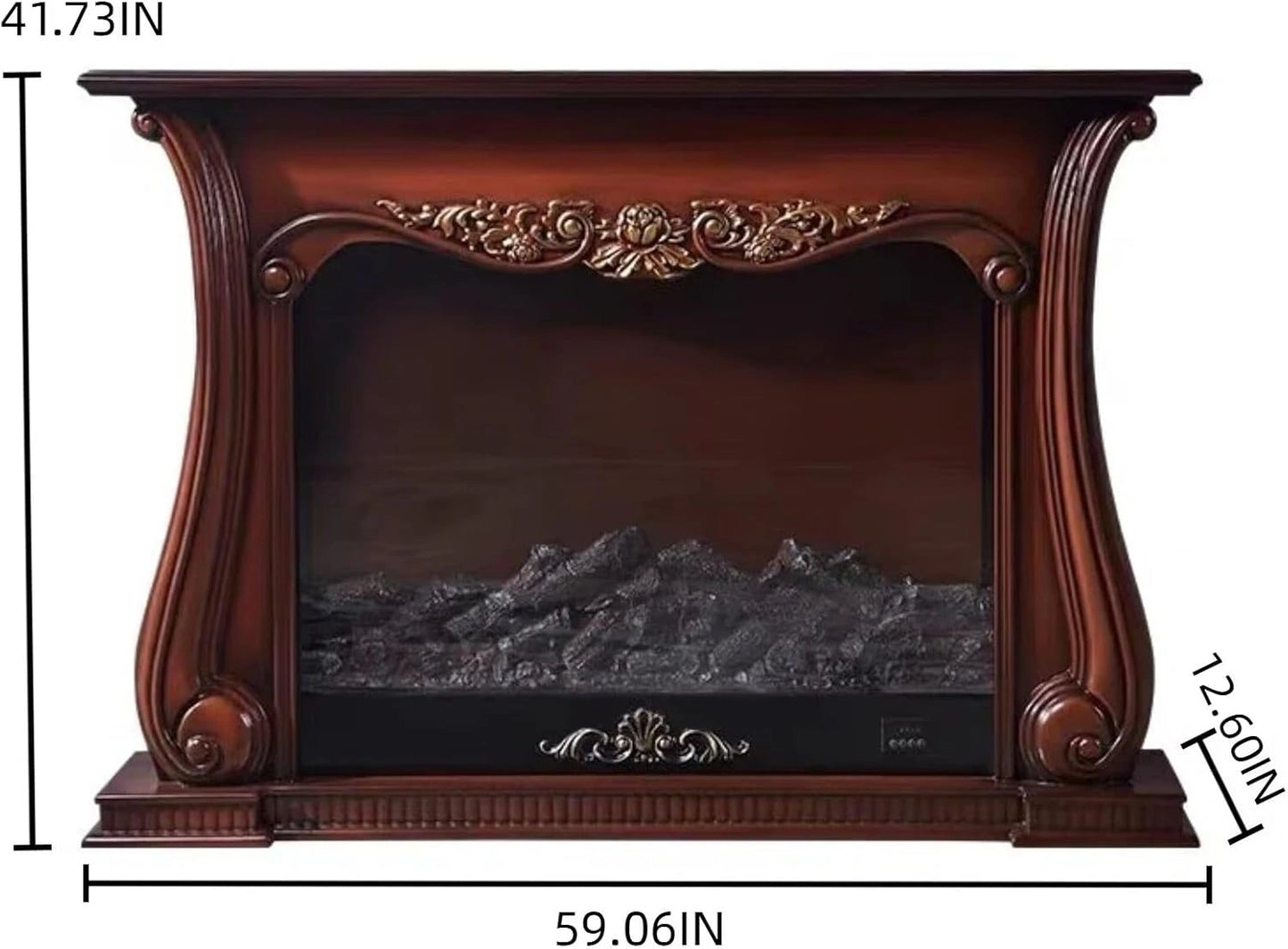 Aihm-Lon Brown Electric Fireplace with Wood Grain and Carved Decoration 59”