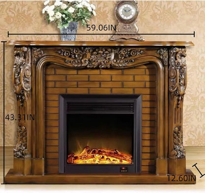 Aihm-Lon Brown Electric Fireplace with LED Simulated Flame 59”