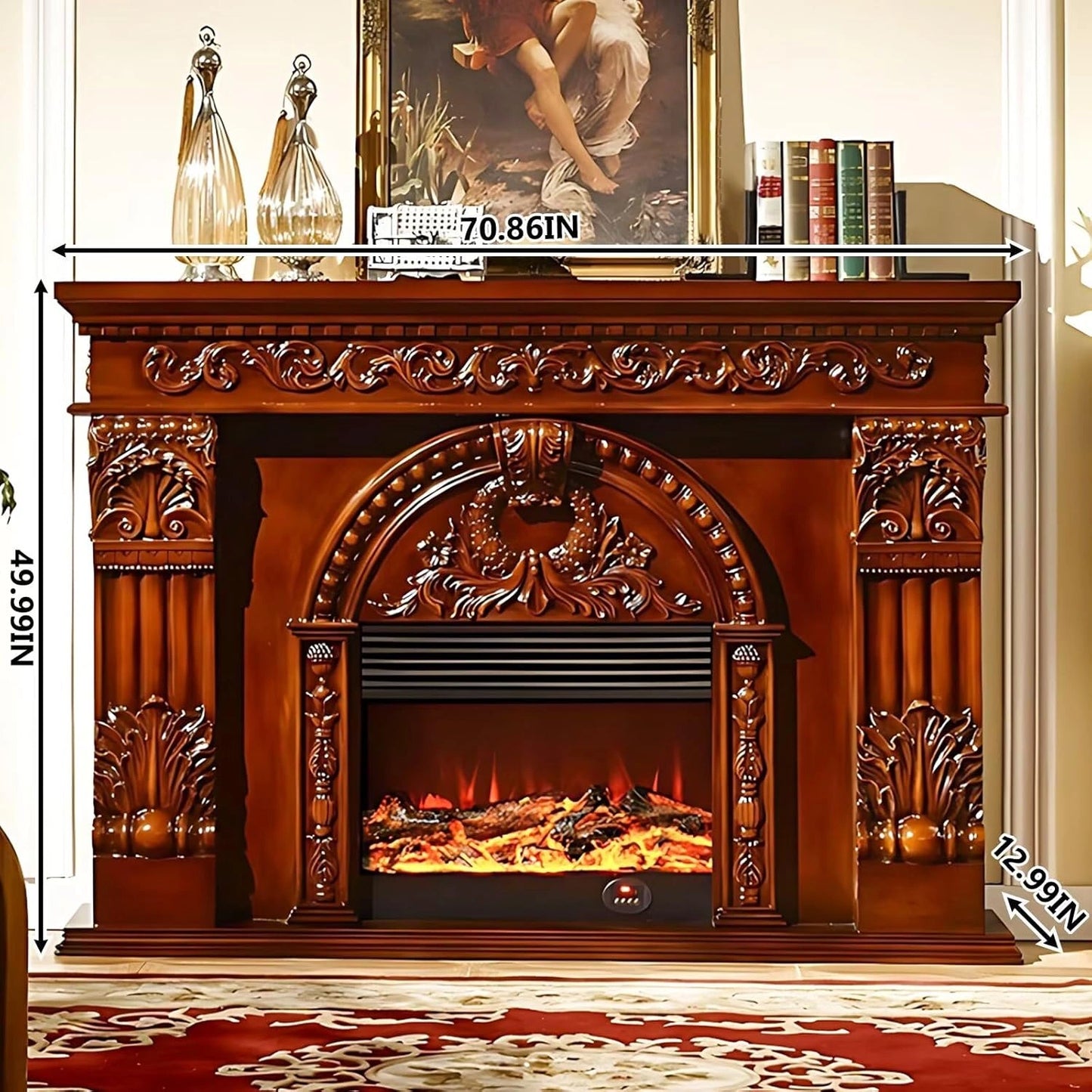 Aihm-Lon Electric Fireplace Includes Exquisite 3D Embossed Flower Design 71”