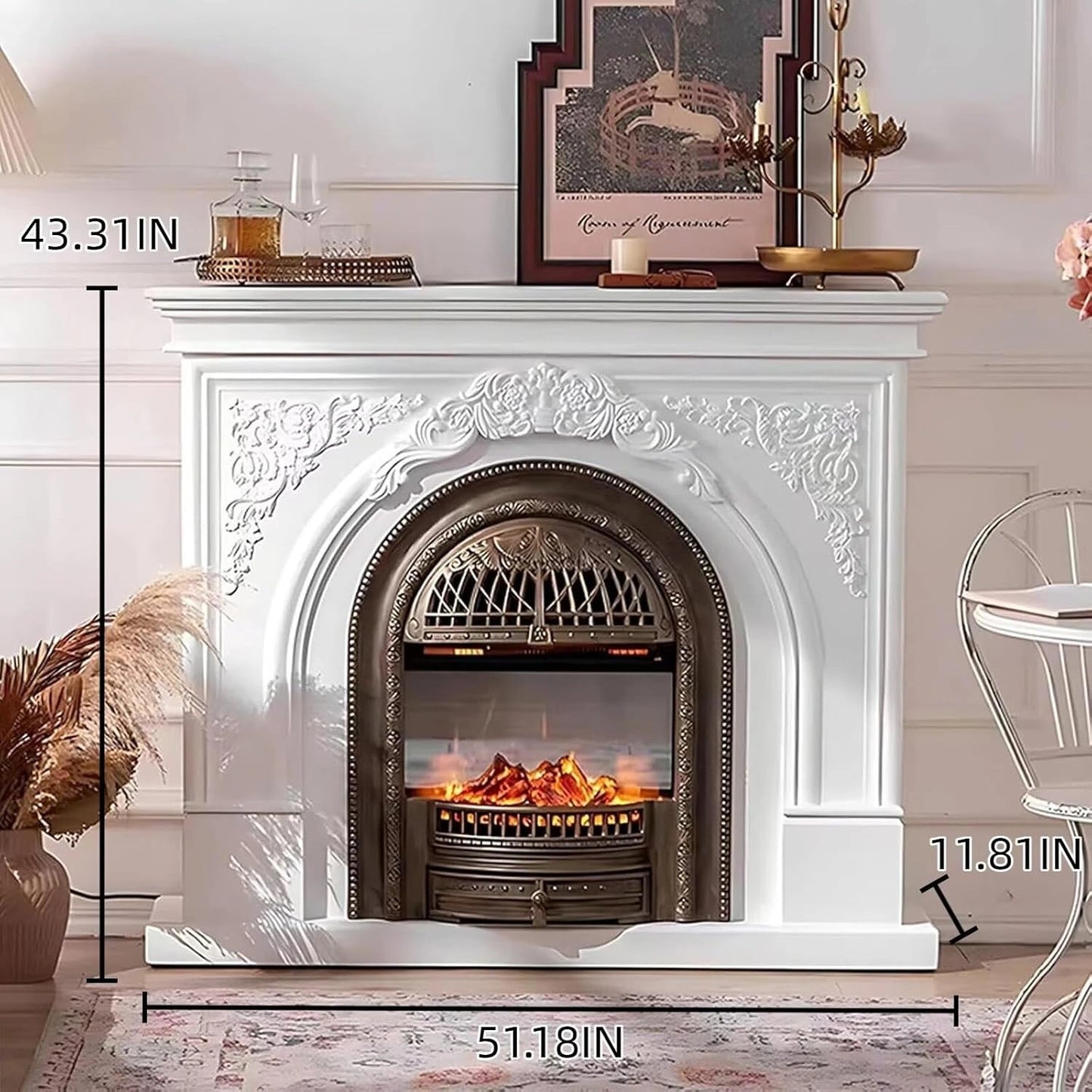 Aihm-Lon Freestanding Electric Fireplace Vintage Tall Chimenea TV Stand 51”