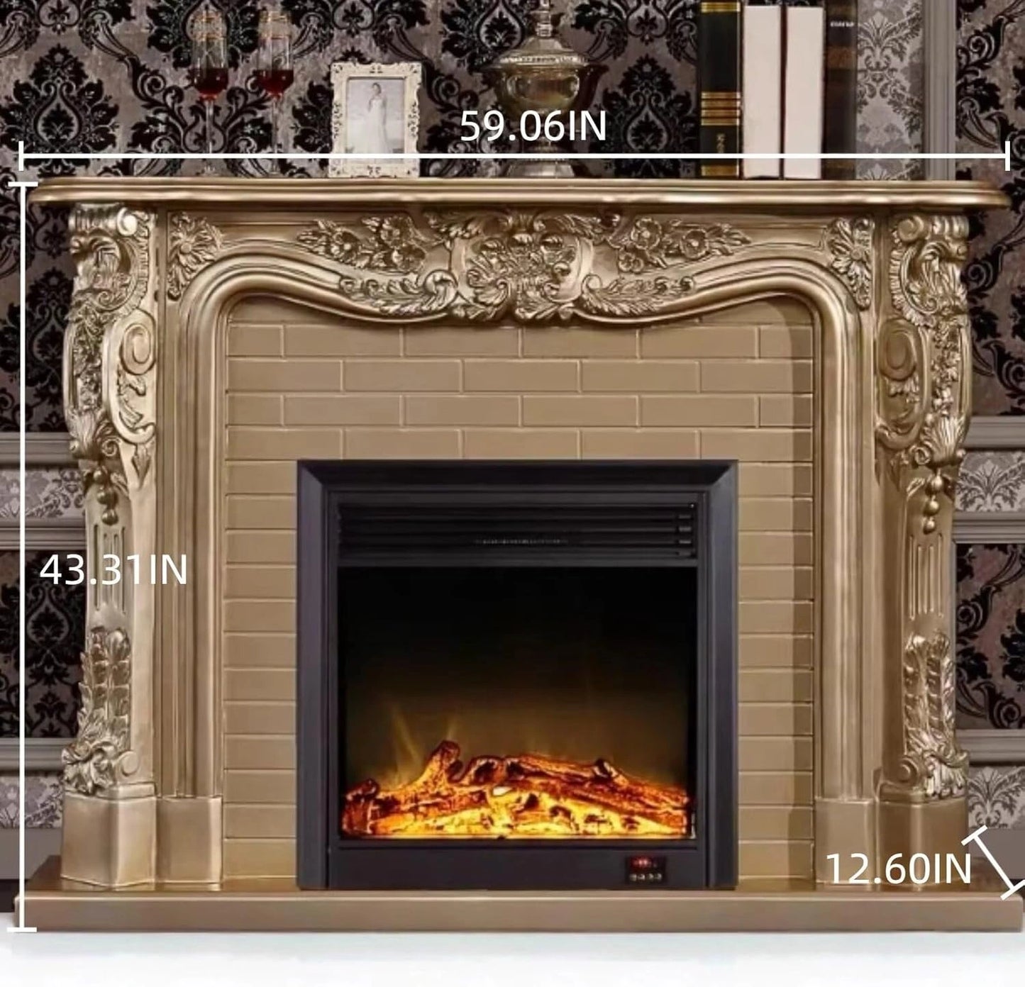 Aihm-Lon Brown Electric Fireplace with LED Simulated Flame 59”