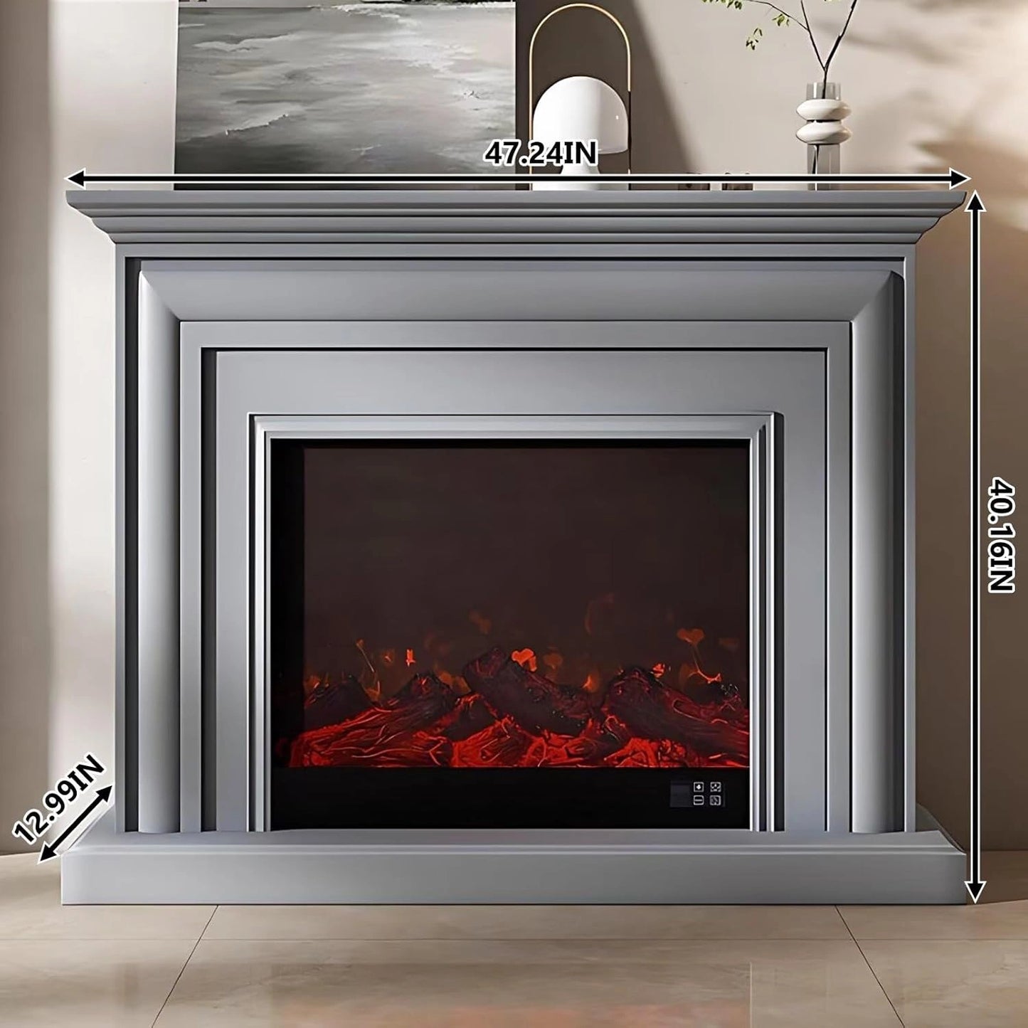 Aihm-Lon Electric Fireplace with Layered Lines White TV Stand 47”