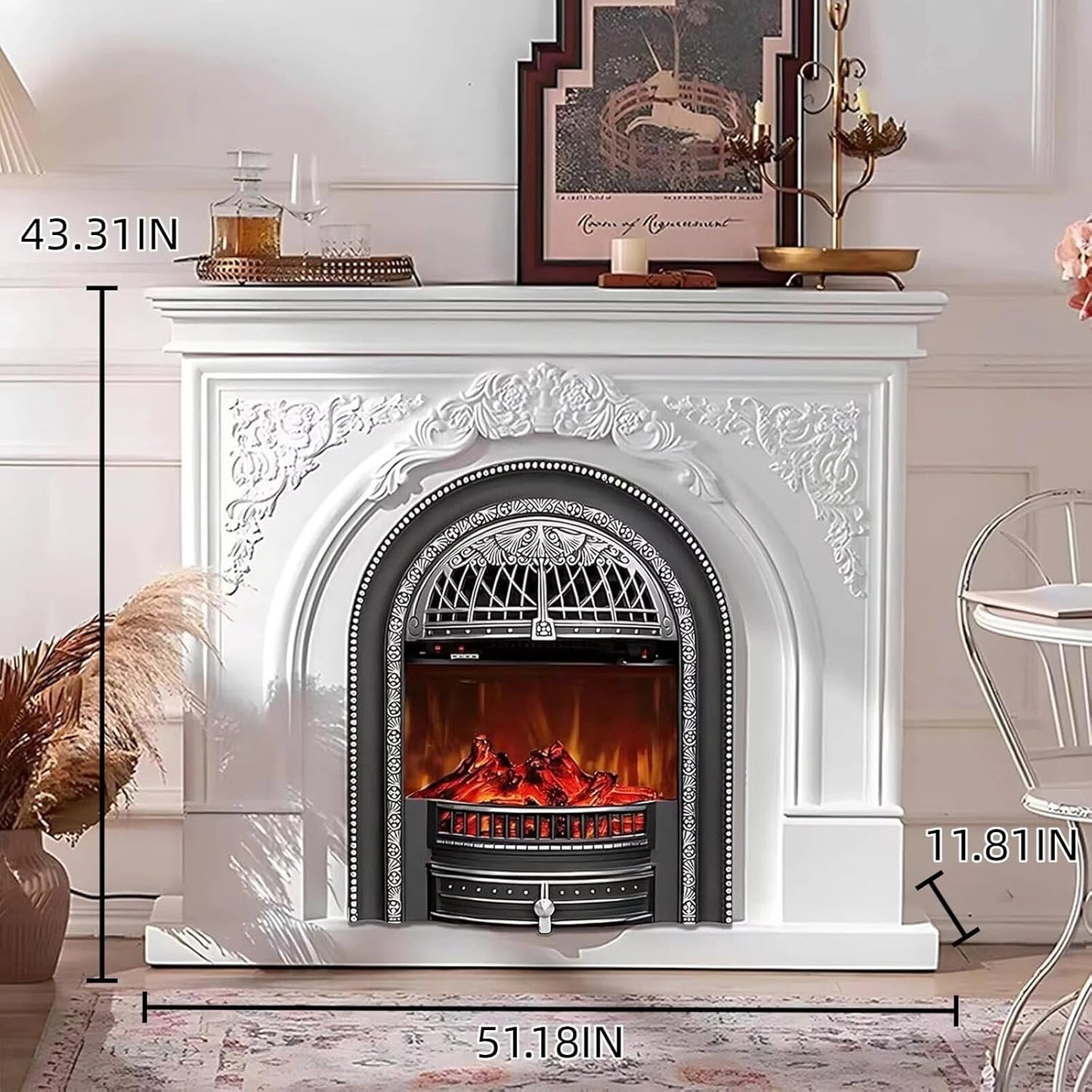 Aihm-Lon Freestanding Electric Fireplace Vintage Tall Chimenea TV Stand 51”