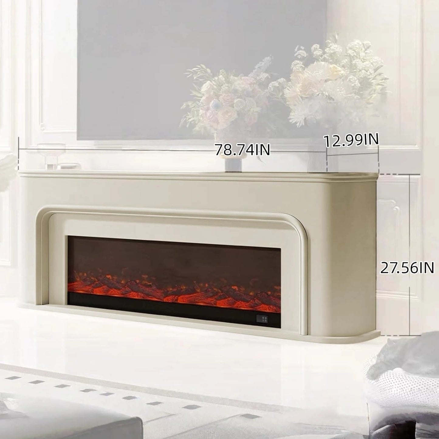Aihm-Lon Modern Electric Fireplace Curved Corner and Simple Countertop 47”-79”
