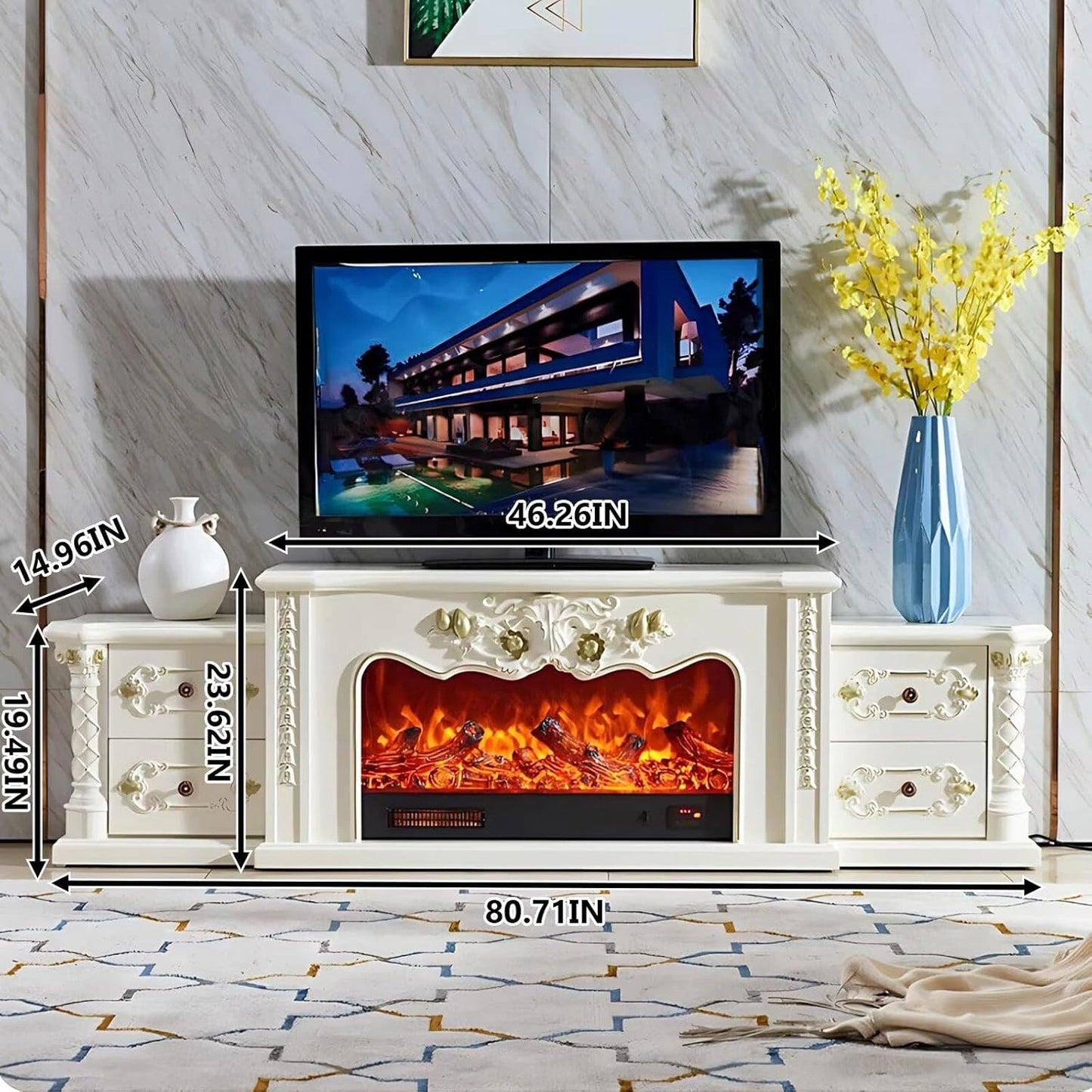 Aihm-Lon Luxury Electric Fireplace with Mantel Includes Vintage Carving 81”