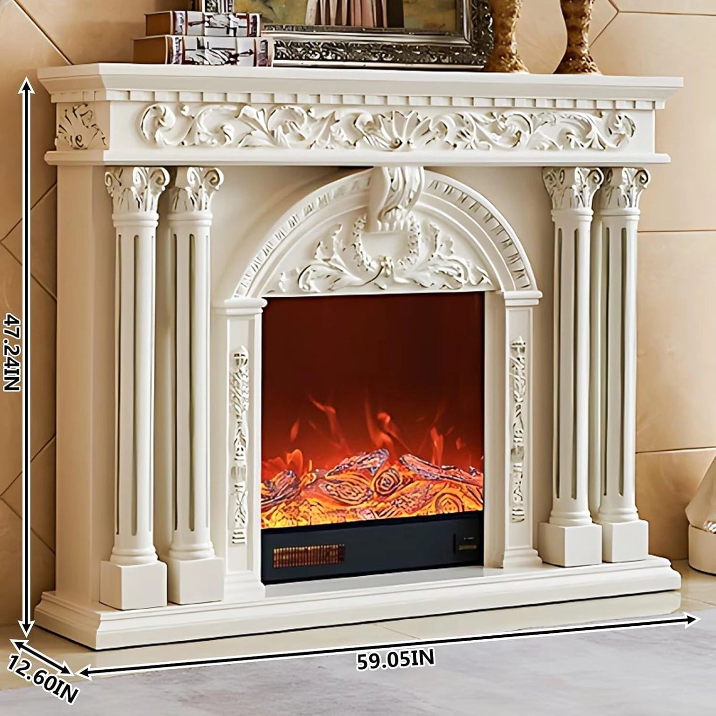 Aihm-Lon Elegant Electric Fireplace with Arched Carved Door Design 59”