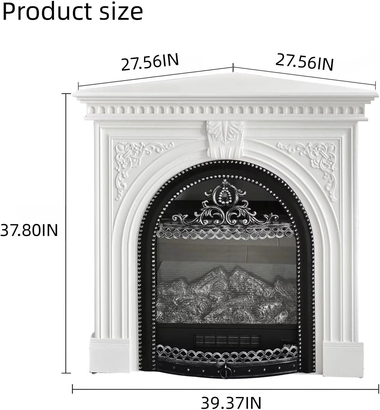Aihm-Lon Corner Electric Fireplace with Triangular Cabinet and Modern Carving 39”