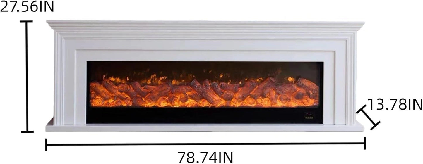 Aihm-Lon Freestanding Electric Fireplace Includes White Modern Layered Lines 79”