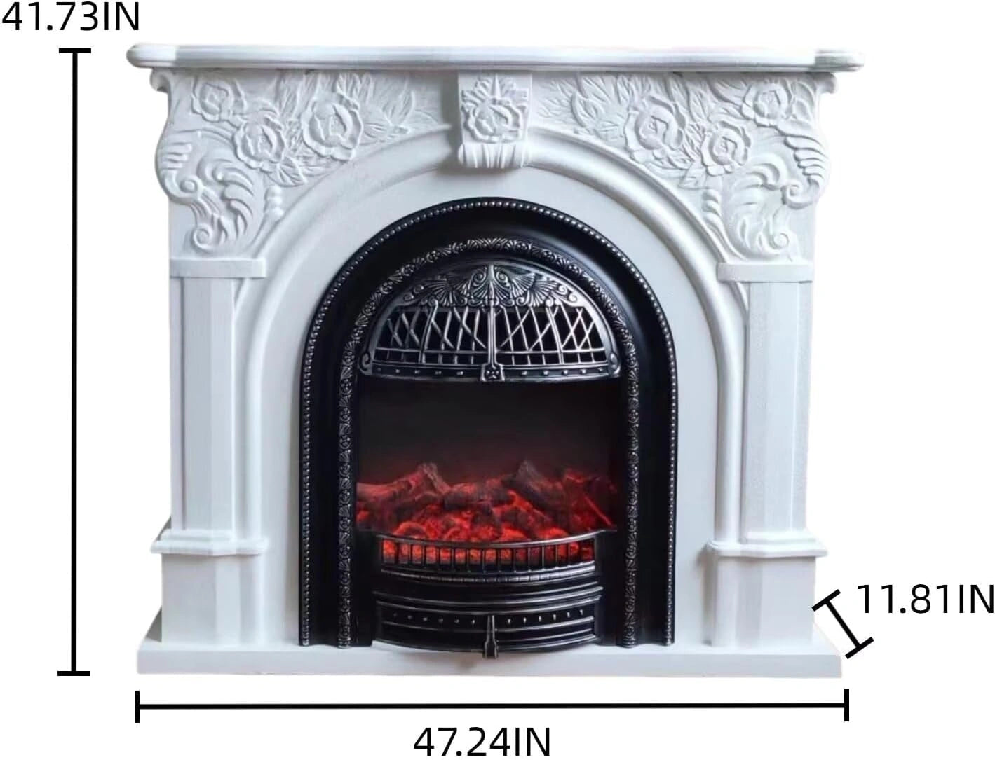 Aihm-Lon Vintage Electric Fireplace with Real Flame Insert and White Carved 47”