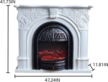 Aihm-Lon Vintage Electric Fireplace with Real Flame Insert and White Carved 47”